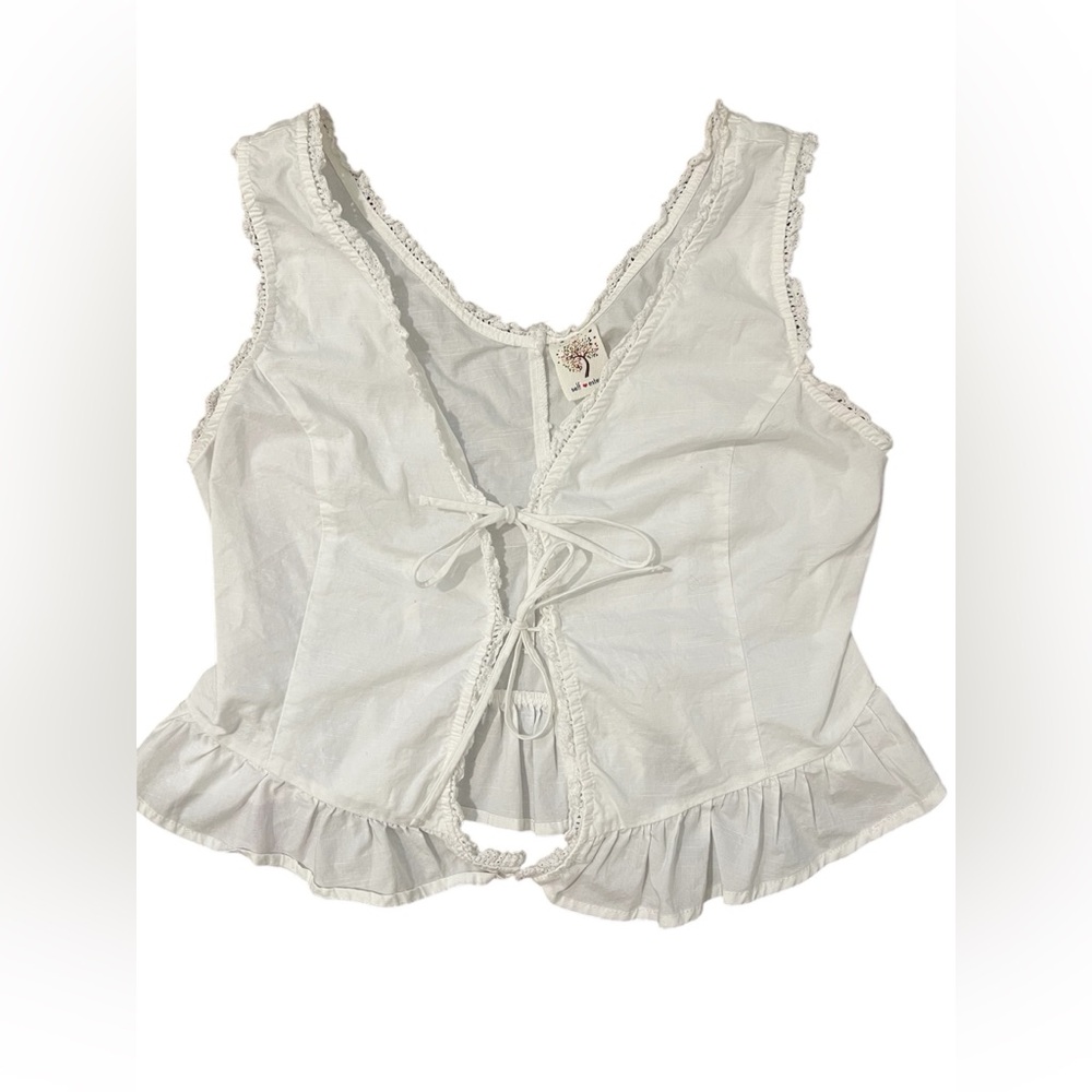 White Cropped Front Tie Top | XL